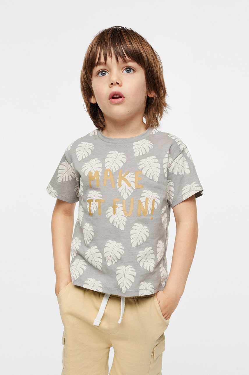 

Детска памучна тениска Mango Kids Cuba в сиво с десен, Сив