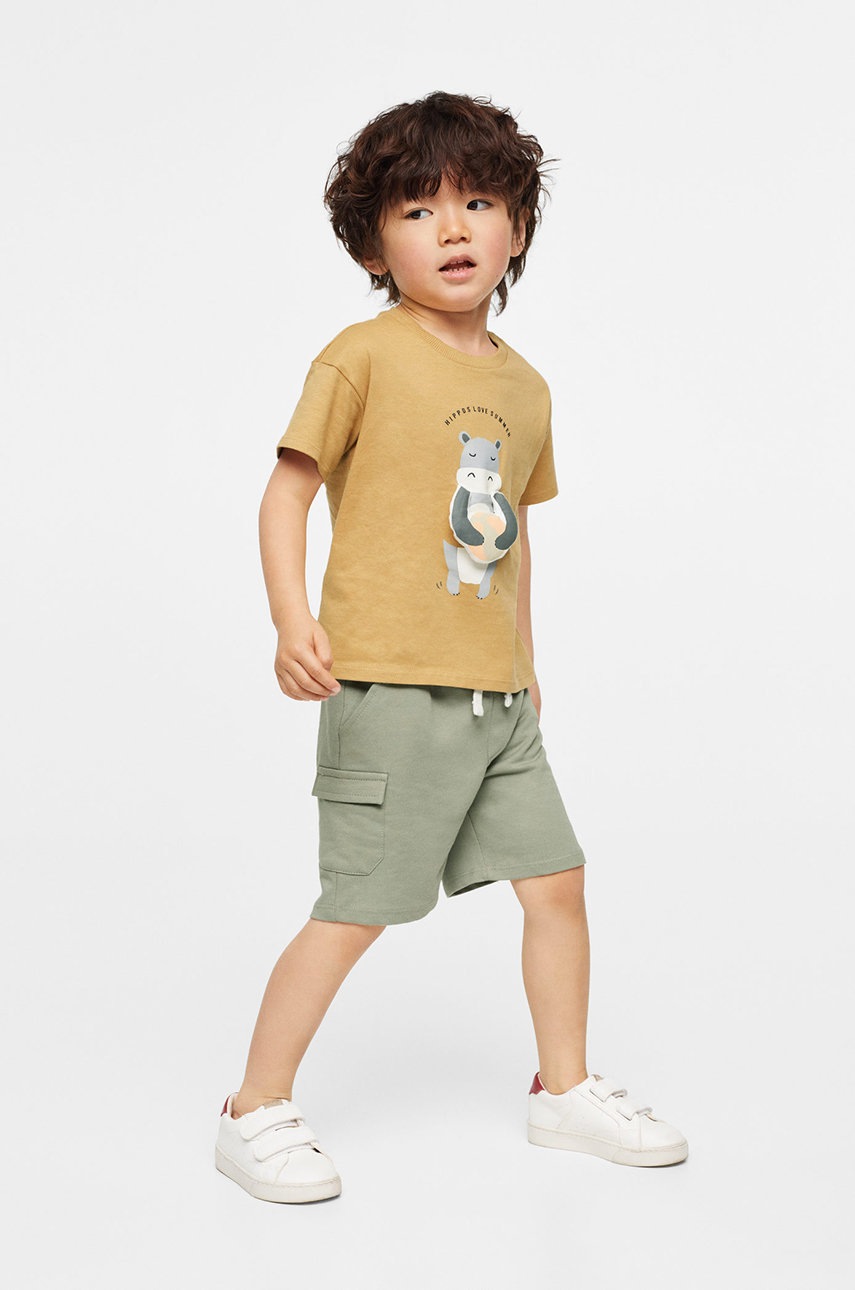 

Детска памучна тениска Mango Kids Padded в жълто с апликация, Жълт
