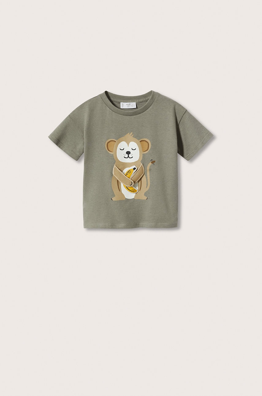 

Детская хлопковая футболка Mango Kids Padded цвет коричневый с аппликацией