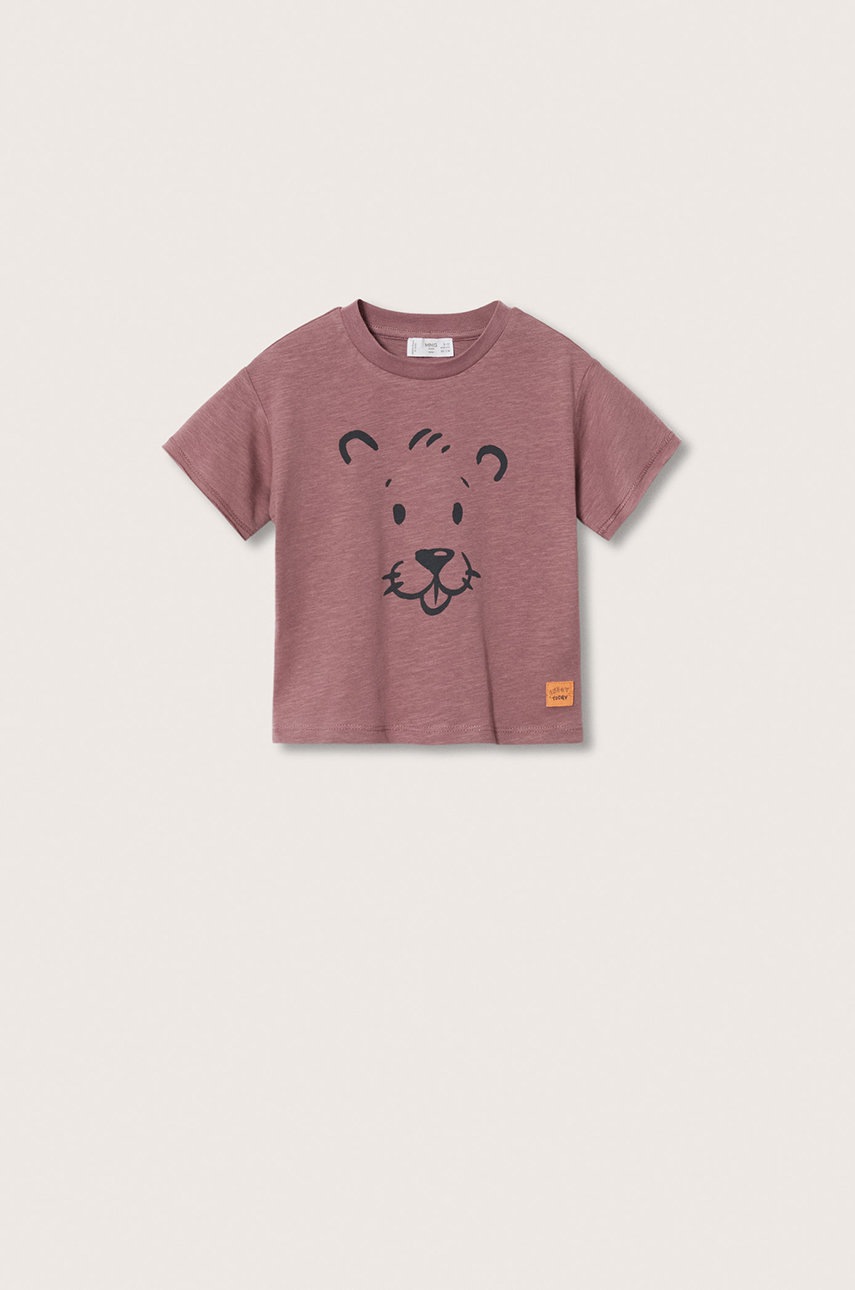 

Детская хлопковая футболка Mango Kids Panter цвет бордовый с принтом
