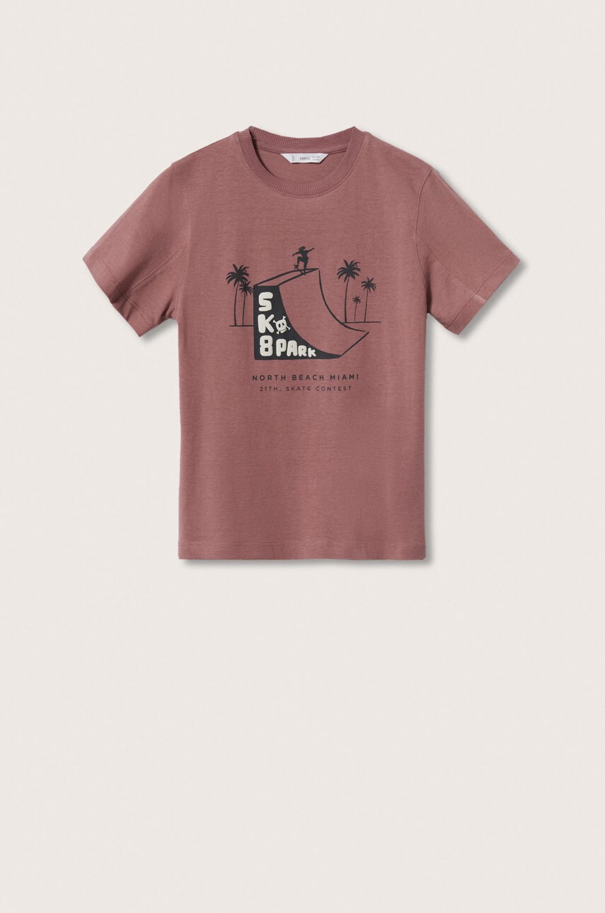 

Дитяча бавовняна футболка Mango Kids Skate колір бордовий з принтом