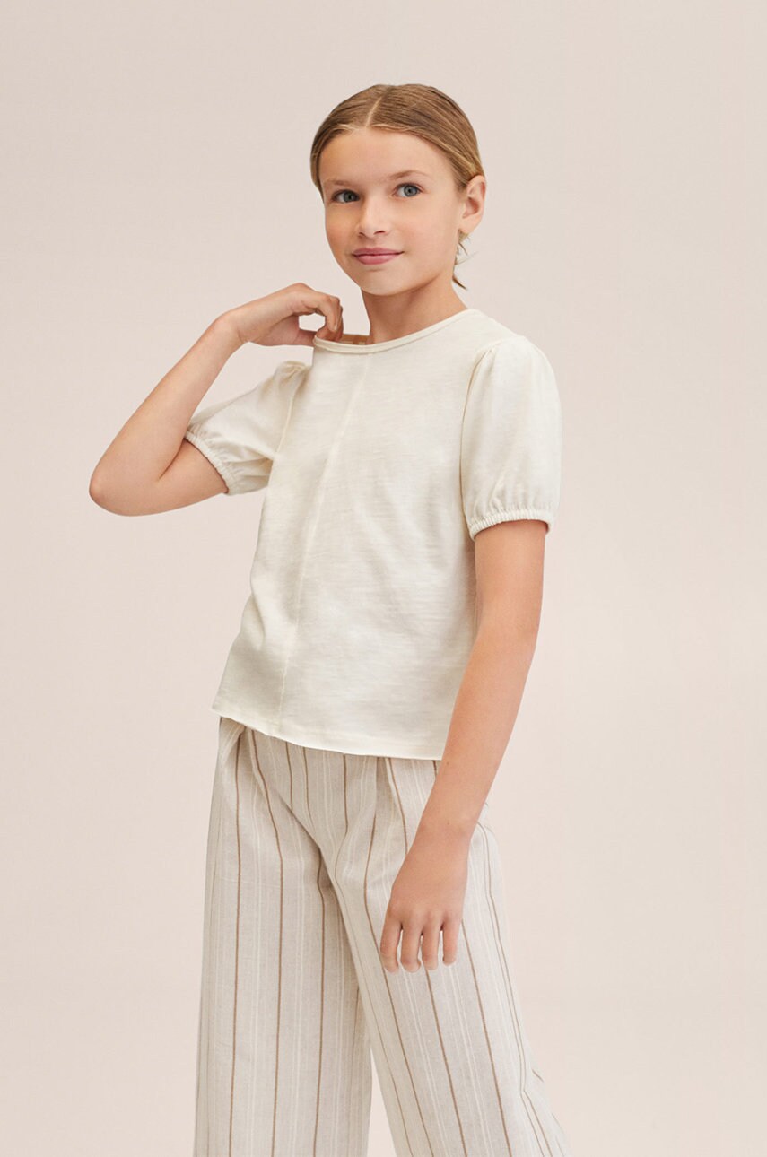 

Детска памучна тениска Mango Kids Slubby в бежово, Бежов