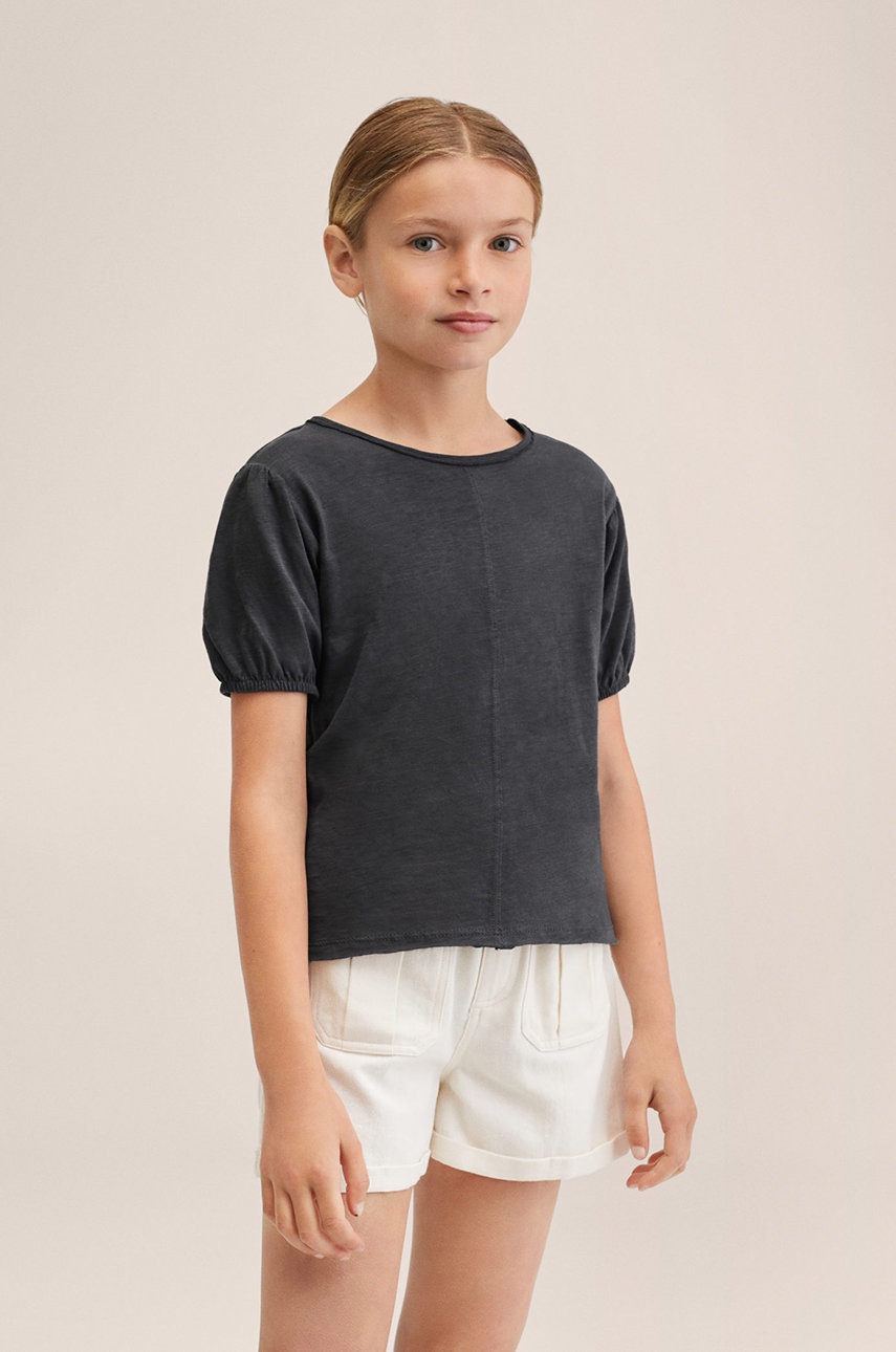 

Детска памучна тениска Mango Kids Slubby в сиво, Сив