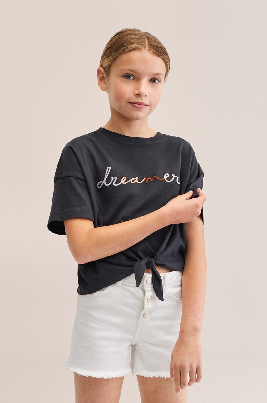 

Детска памучна тениска Mango Kids Dreamer в сиво, Сив