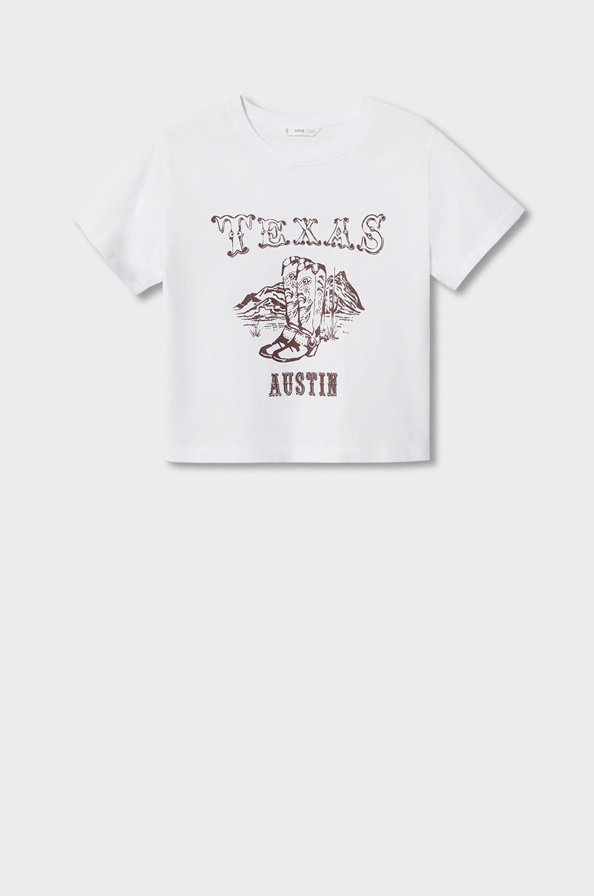 

Детская хлопковая футболка Mango Kids Texas цвет белый