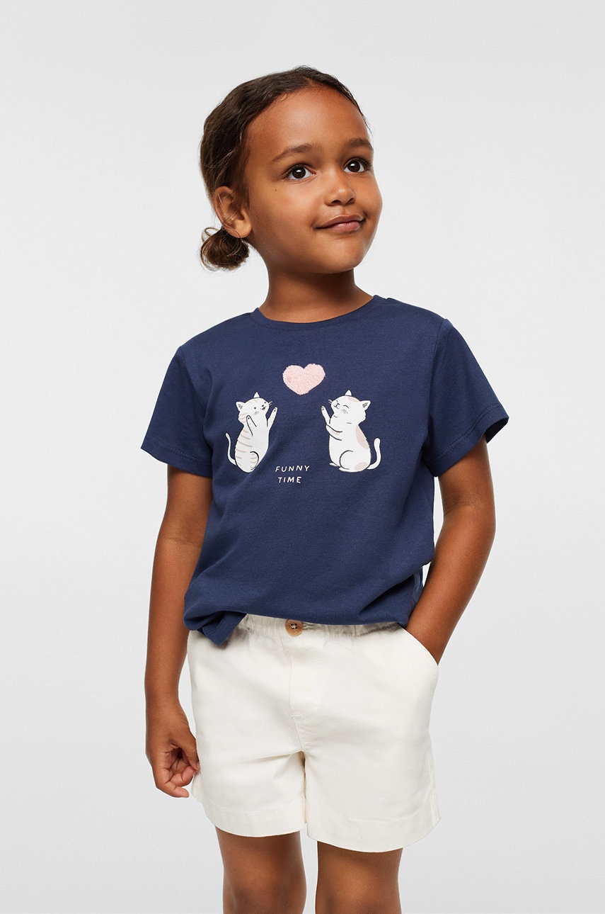 

Детска памучна тениска Mango Kids Animals в тъмносиньо, Тъмносин