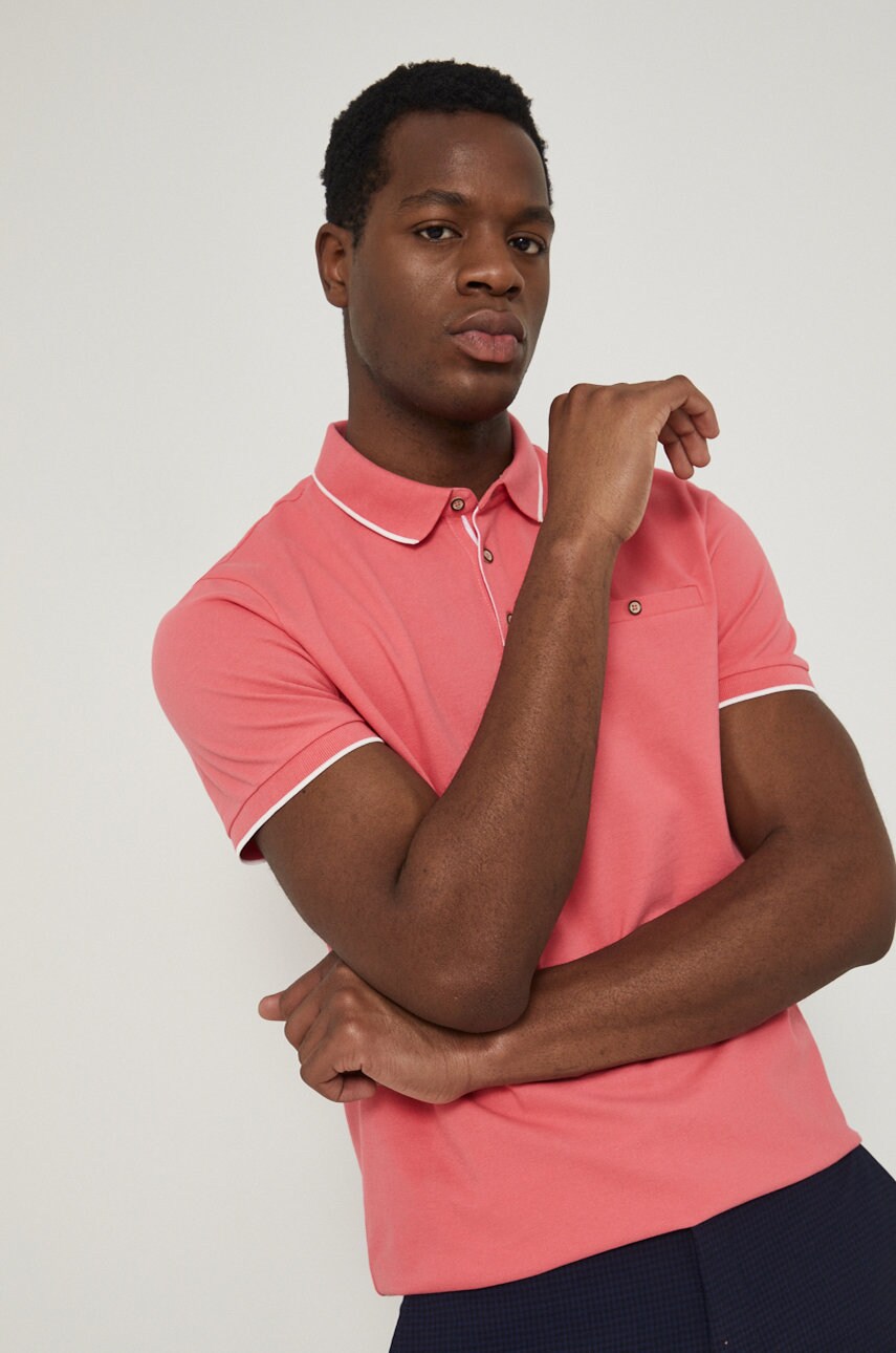 Medicine tricou polo barbati, culoarea roz, neted