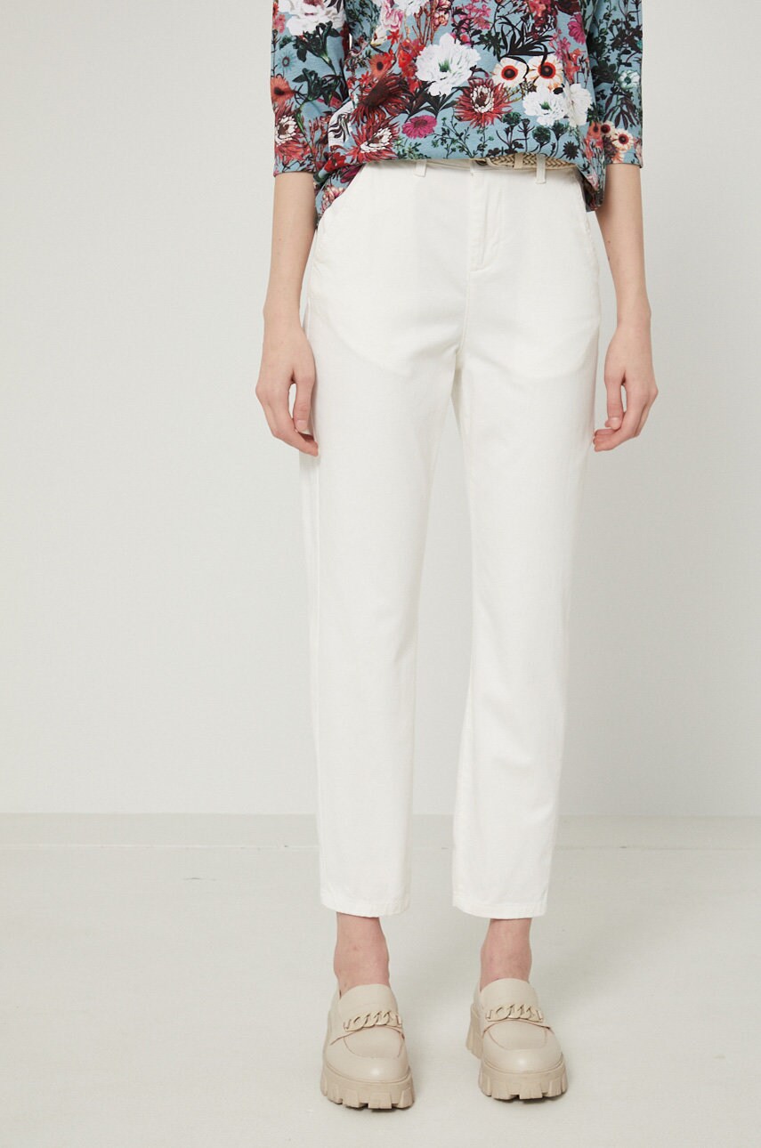 Medicine pantaloni femei, culoarea alb, drept, high waist