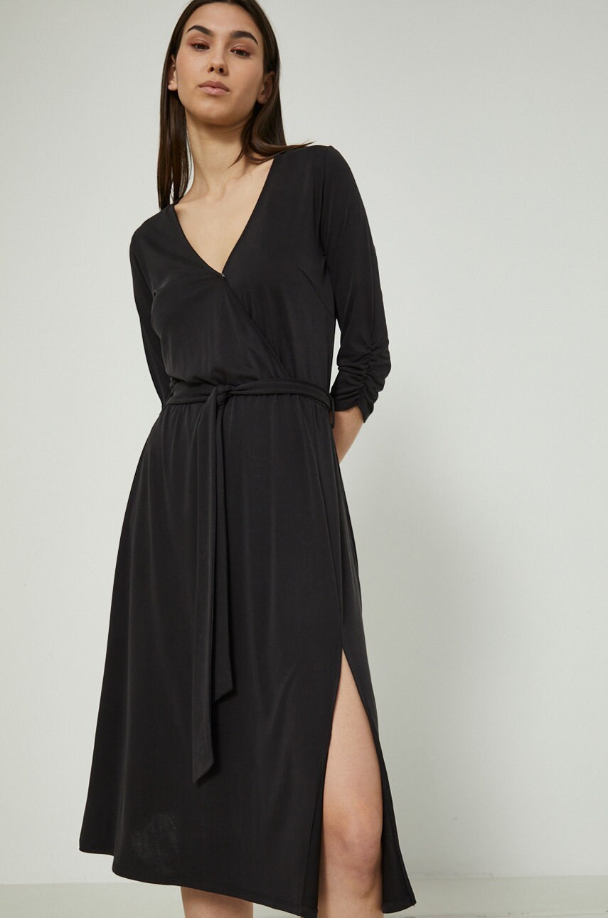 Medicine rochie culoarea negru, midi, evazati