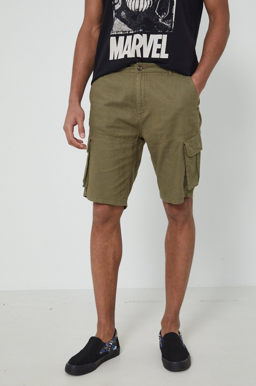Medicine pantaloni scurți din amestec de in barbati, culoarea verde