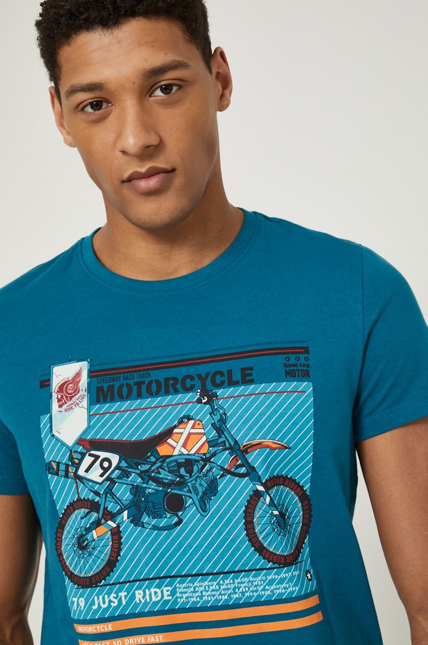 Medicine tricou din bumbac culoarea turcoaz, cu imprimeu