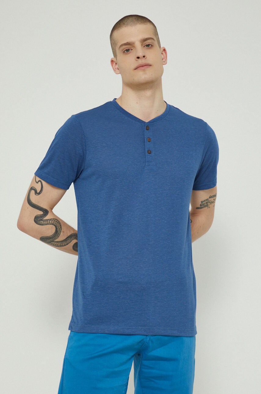 Medicine tricou de in culoarea albastru marin, neted