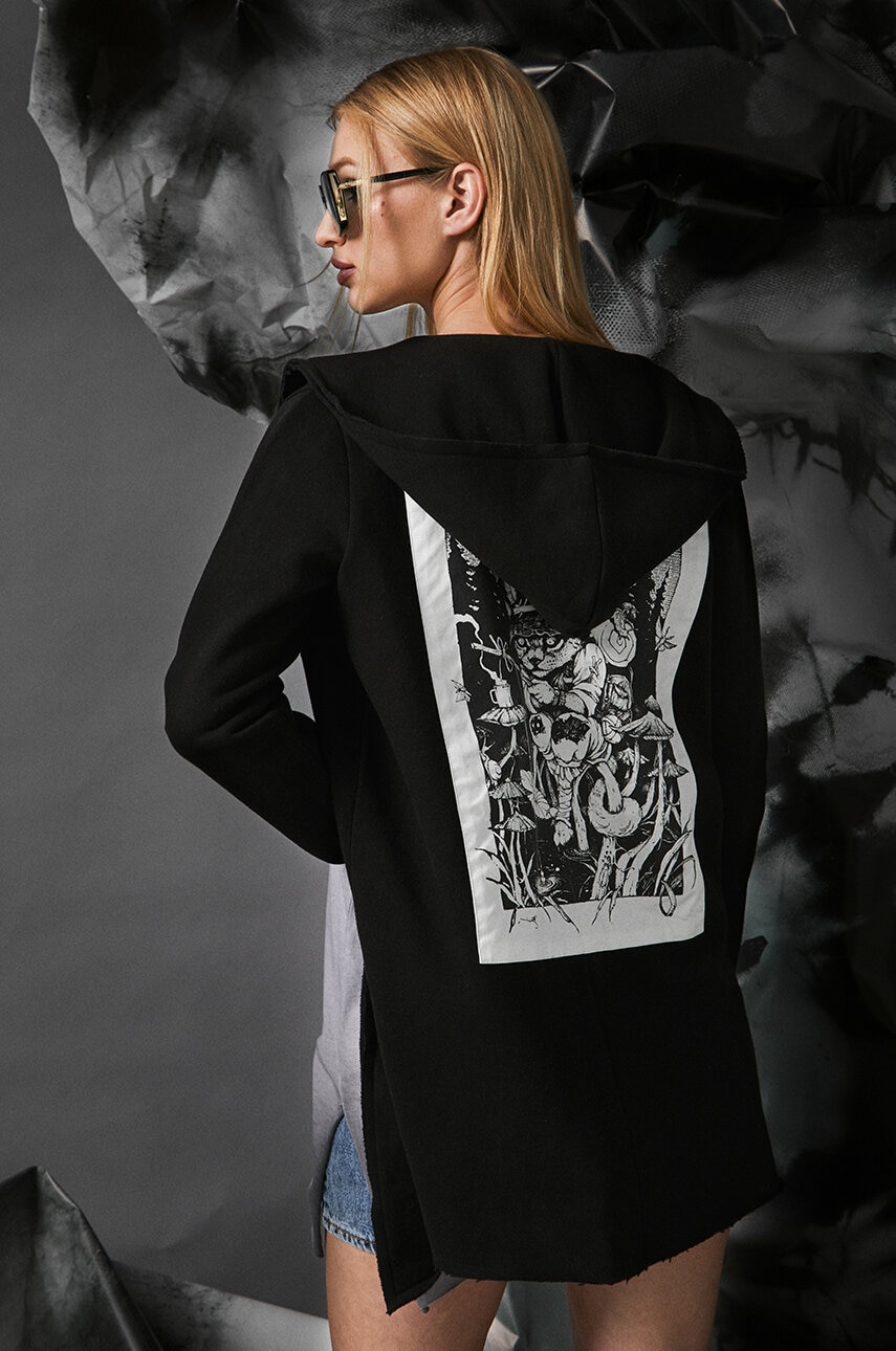 Medicine bluza femei, culoarea negru, cu glugă, cu imprimeu