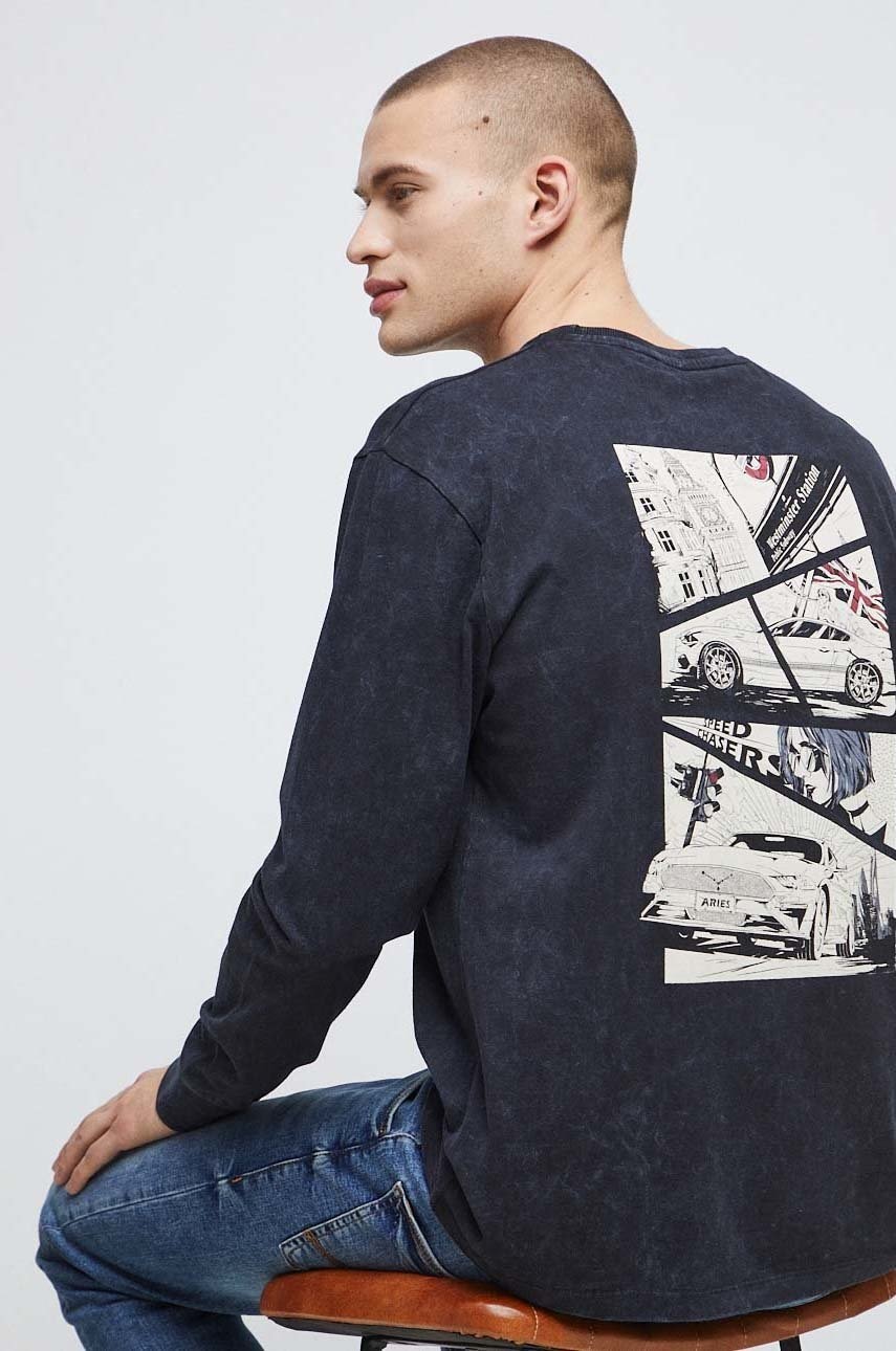 Medicine longsleeve din bumbac culoarea gri, cu imprimeu