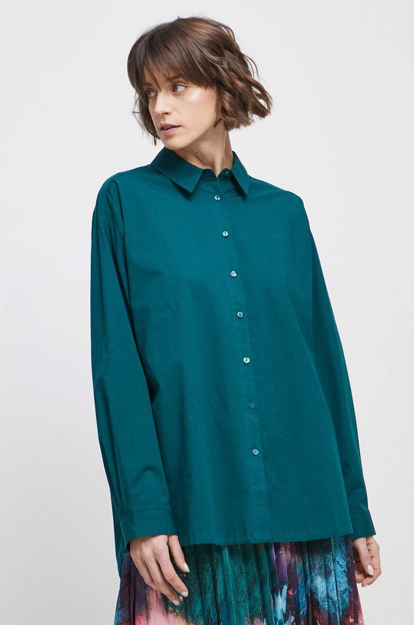 Košile Medicine dámská, tyrkysová barva, relaxed, s klasickým límcem - tyrkysová -  98 % Bavlna