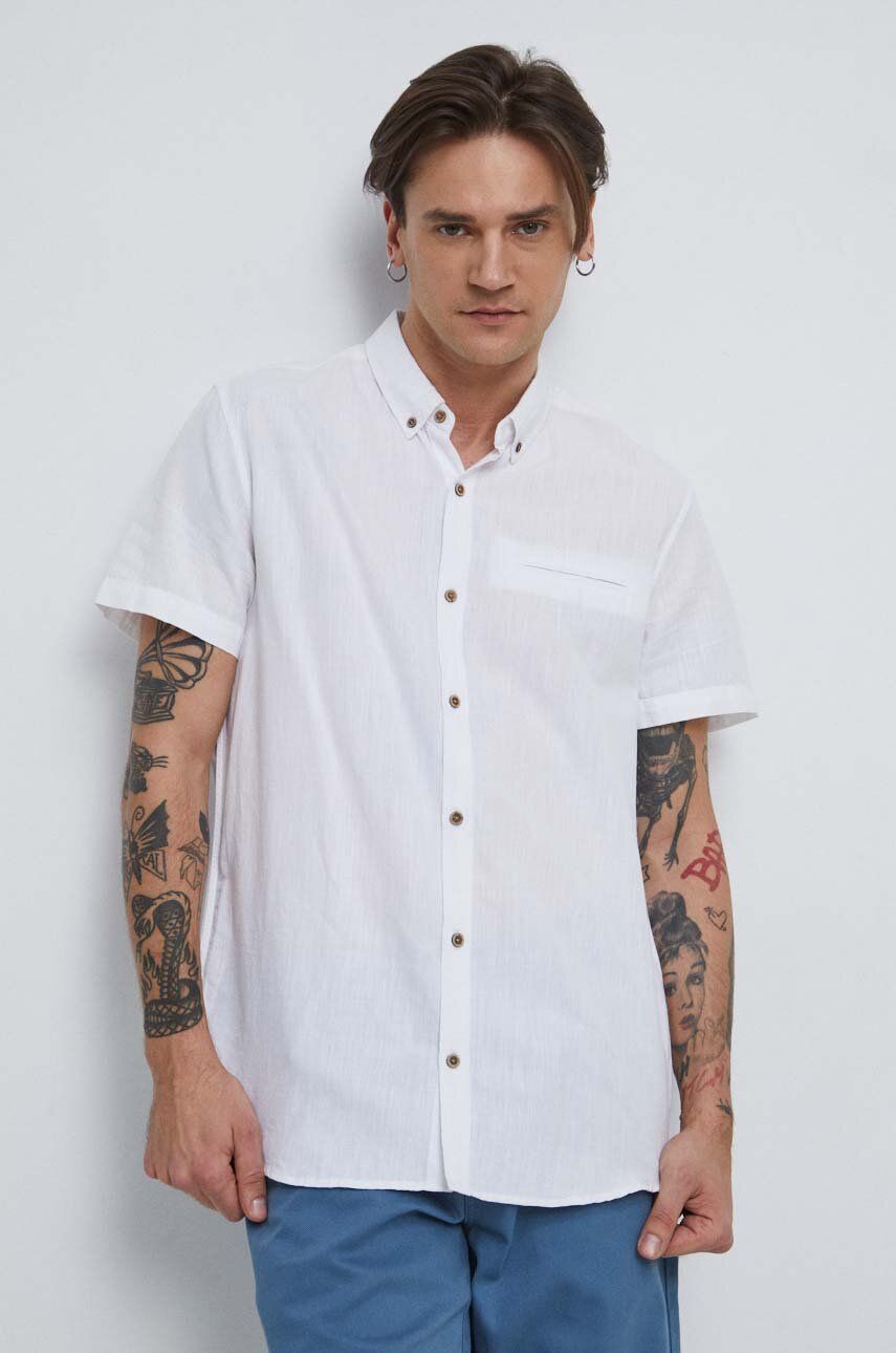E-shop Plátěná košile Medicine pánská, bílá barva, regular, s límečkem button-down