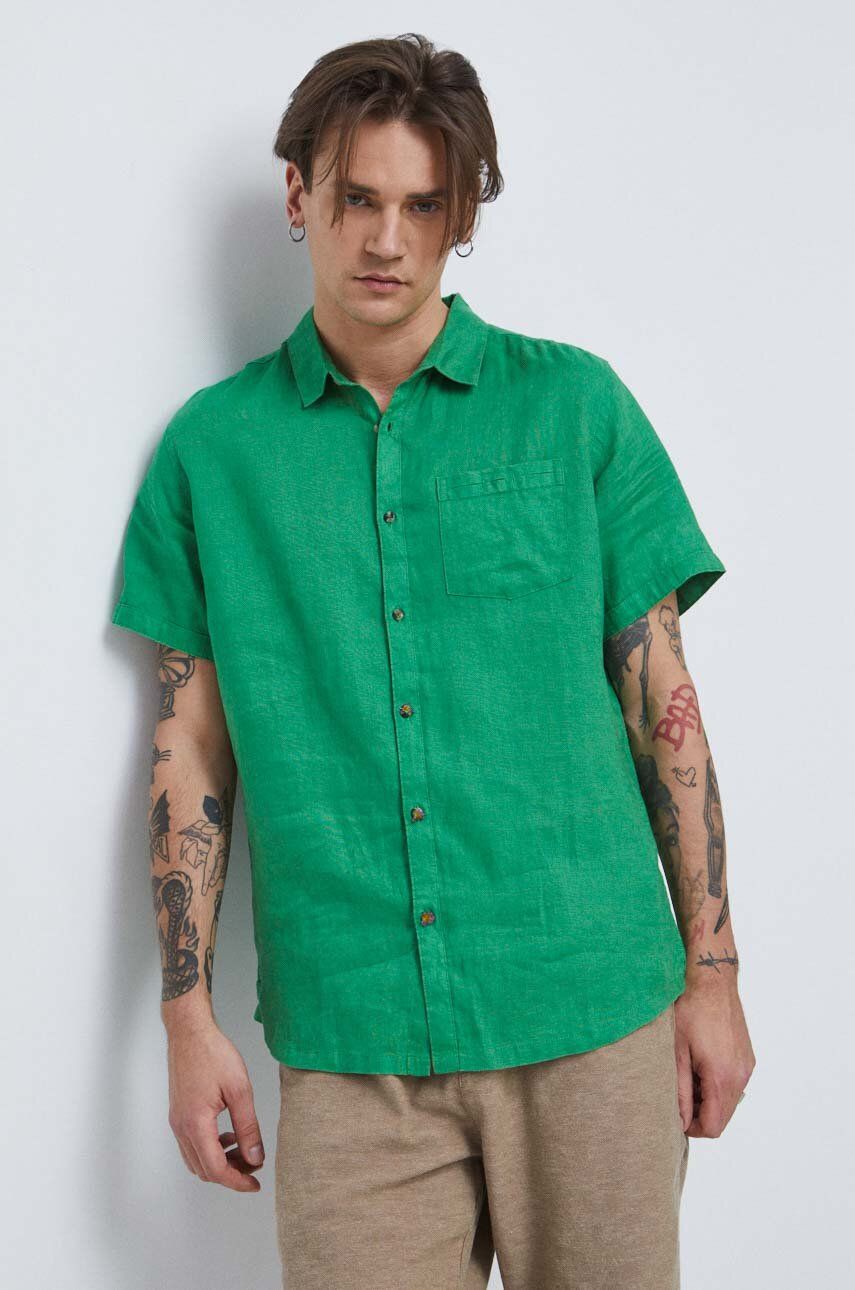 Plátěná košile Medicine zelená barva, regular, s klasickým límcem - zelená - 100 % Len
