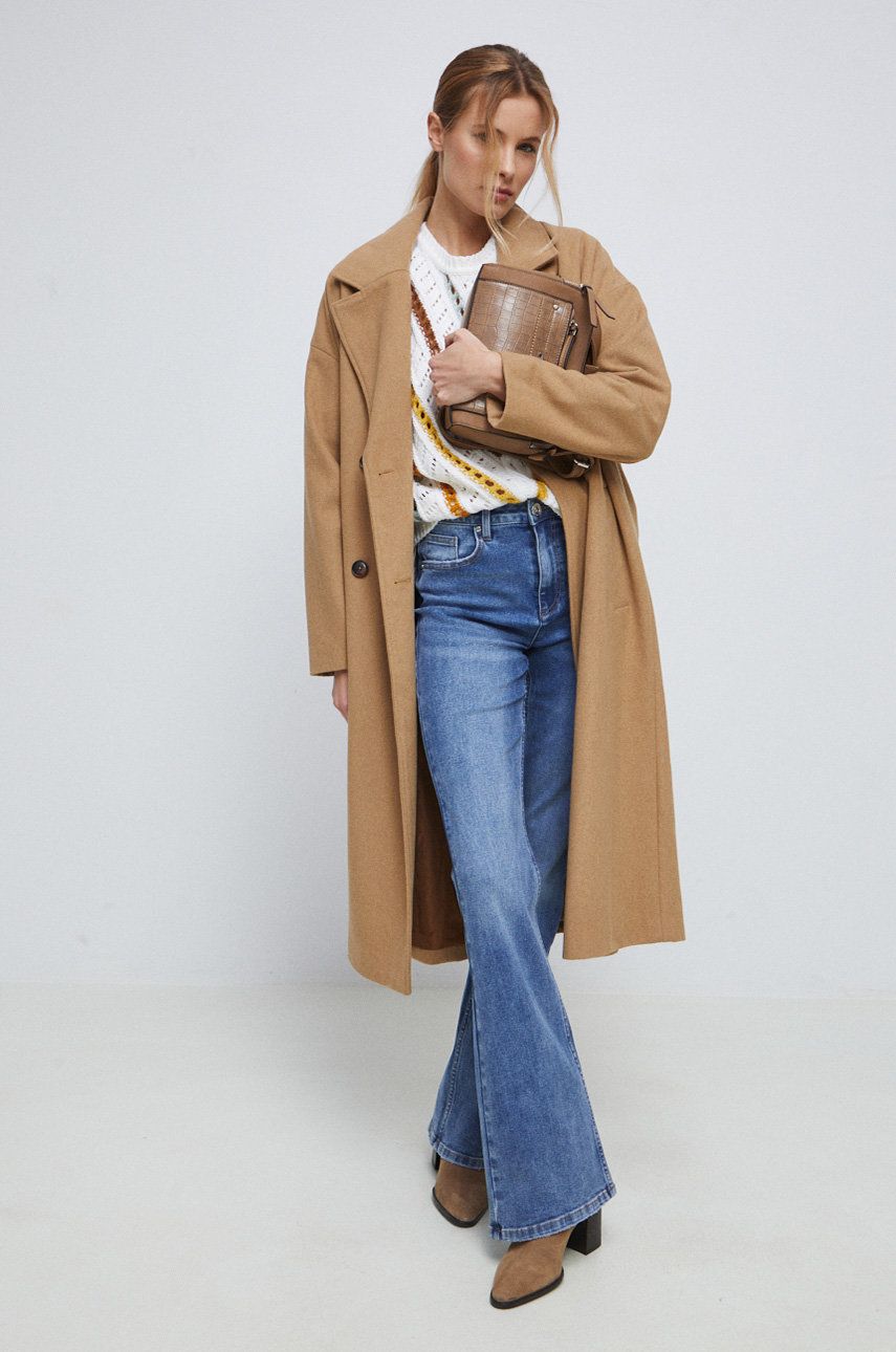Medicine palton din lana culoarea bej, de tranzitie, oversize