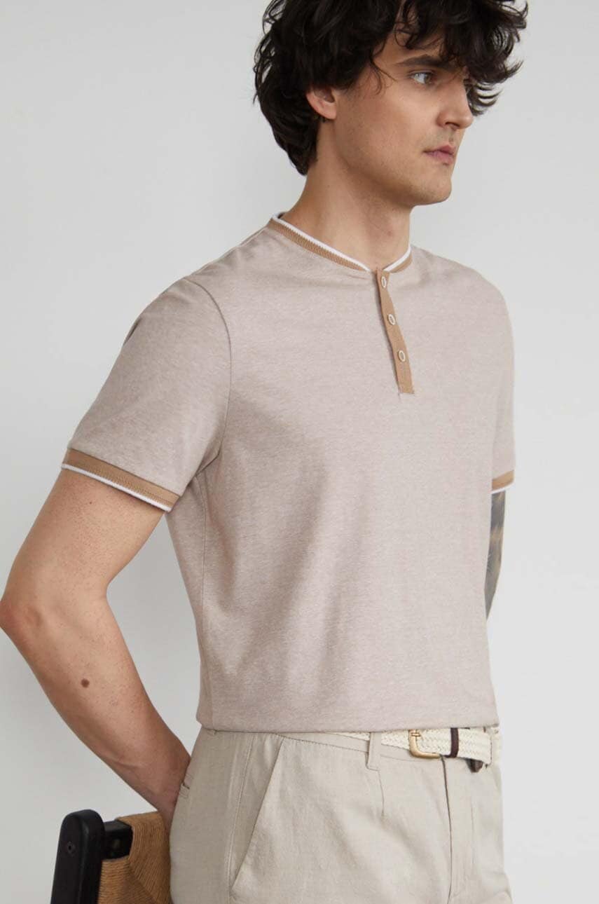 Medicine tricou polo barbati, culoarea bej, melanj