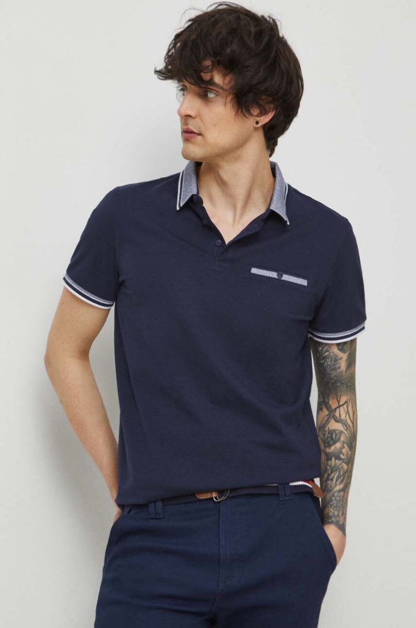 Medicine tricou polo barbati, culoarea albastru marin, neted