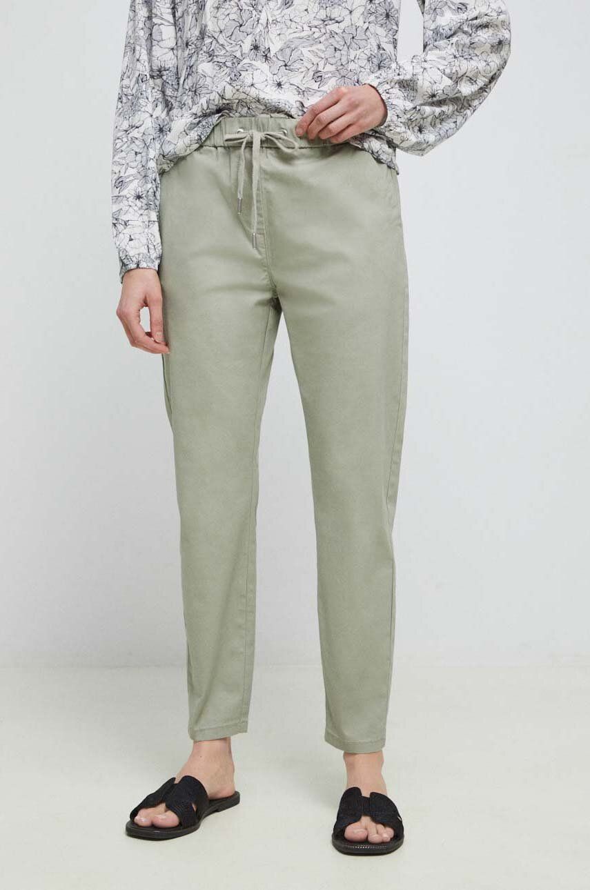 Kalhoty Medicine dámské, zelená barva, střih chinos, medium waist - zelená -  98 % Bavlna