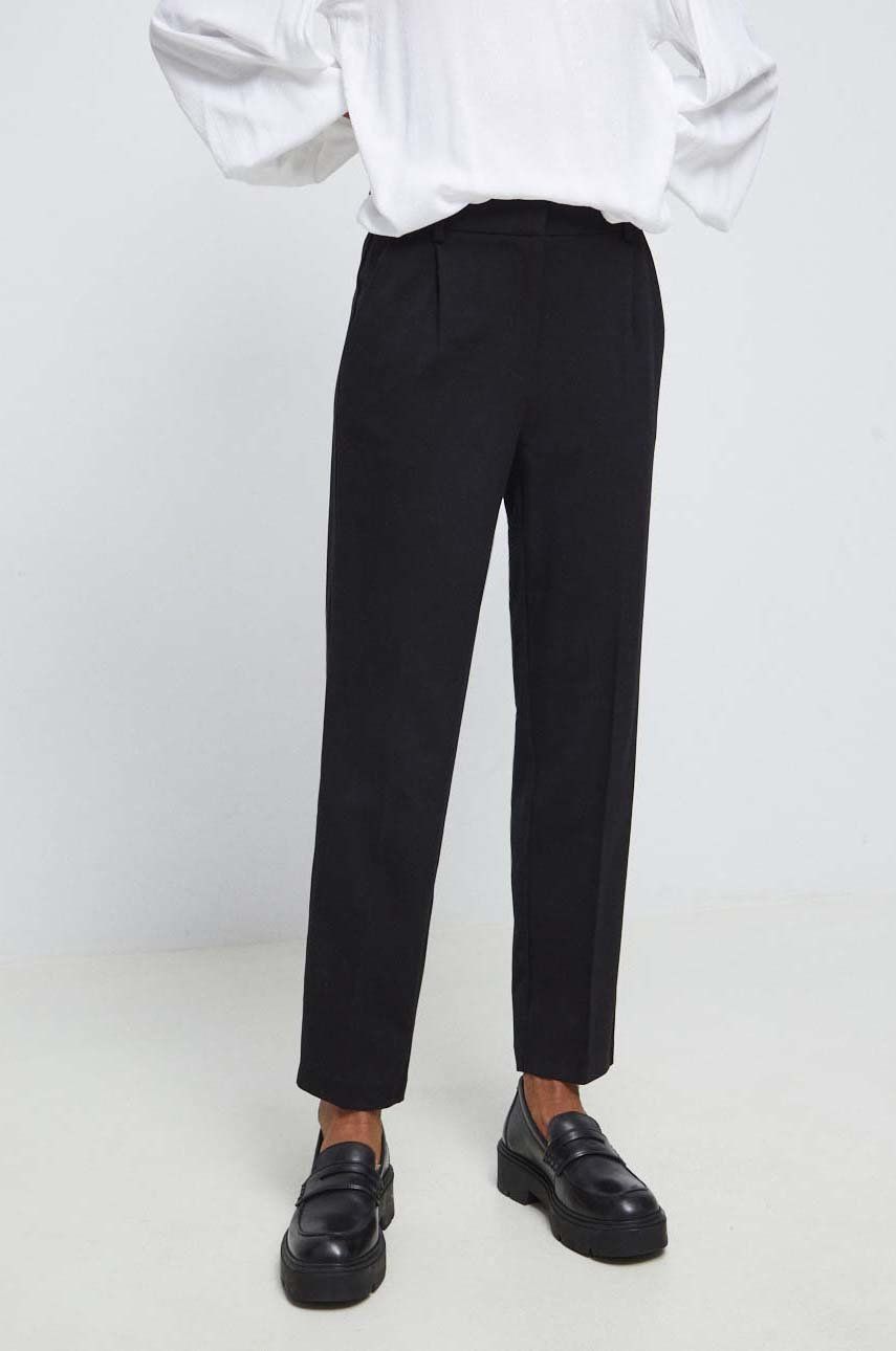 Medicine pantaloni femei, culoarea negru, fason chinos, medium waist