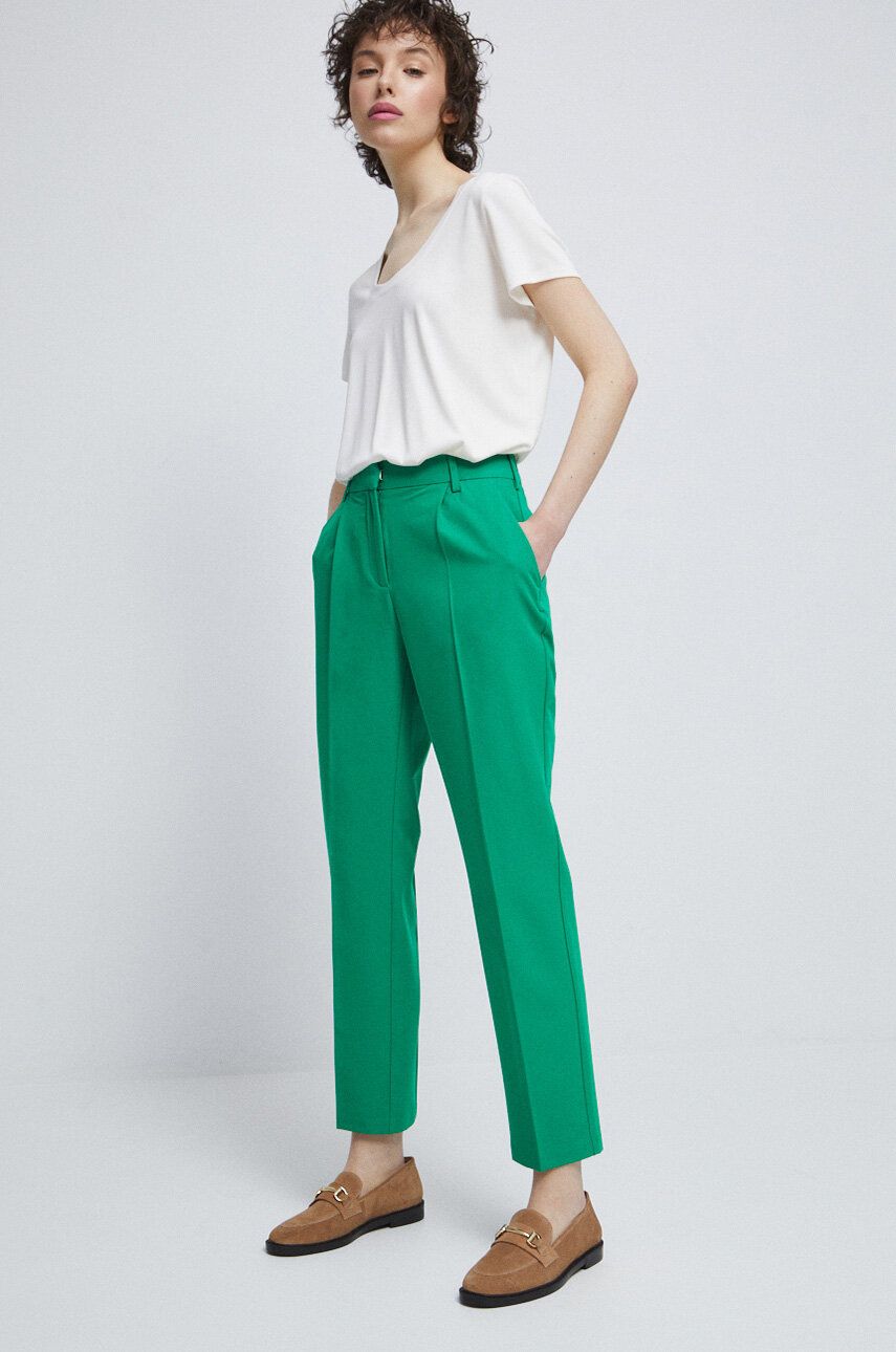 Medicine pantaloni femei, culoarea verde, fason chinos, medium waist