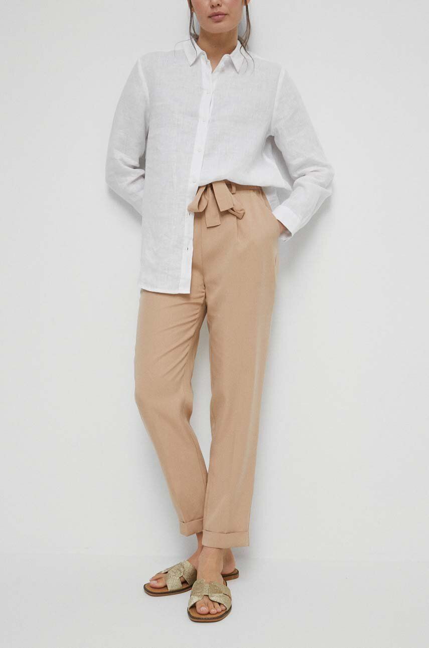 E-shop Kalhoty Medicine dámské, béžová barva, jednoduché, medium waist