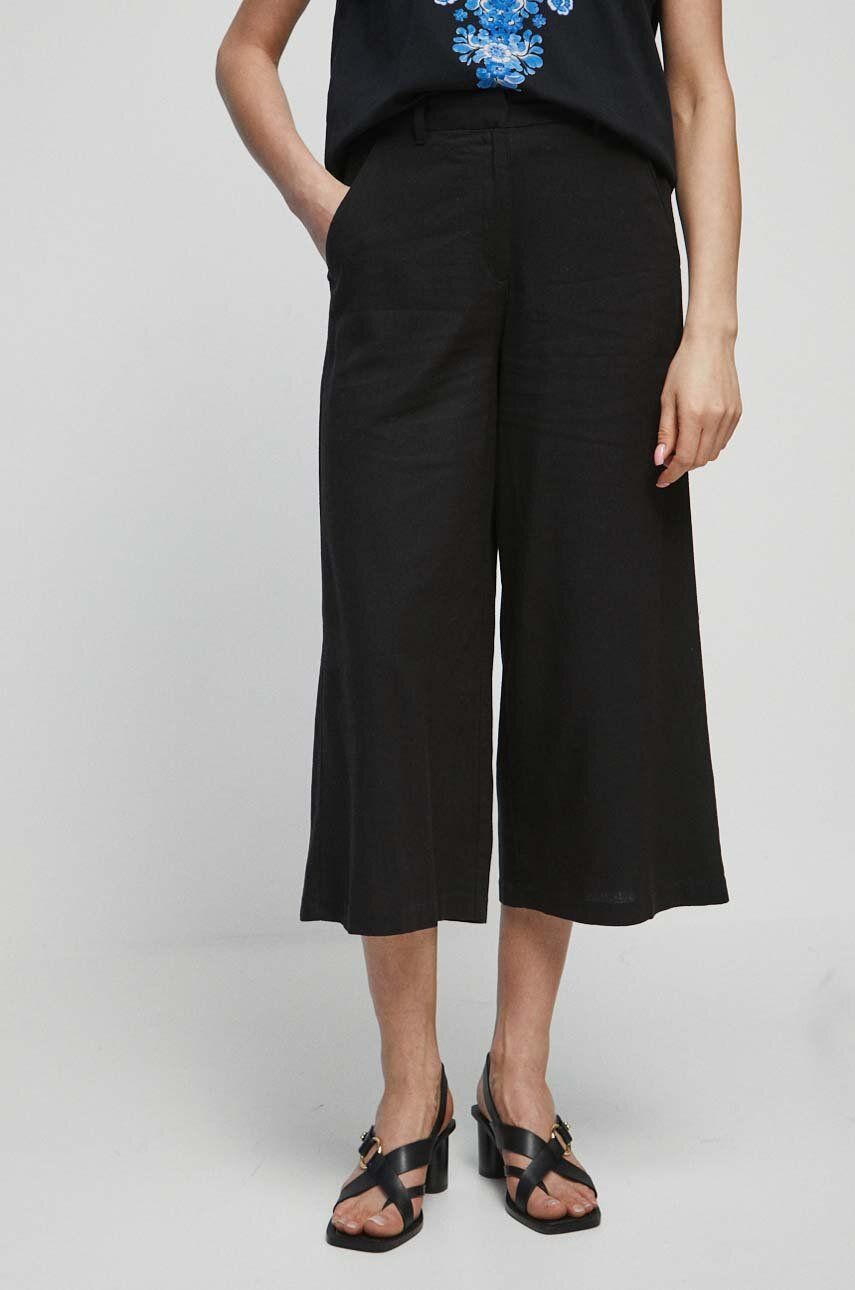 Plátěné kalhoty Medicine dámské, černá barva, střih culottes, high waist - černá -  55 % Len