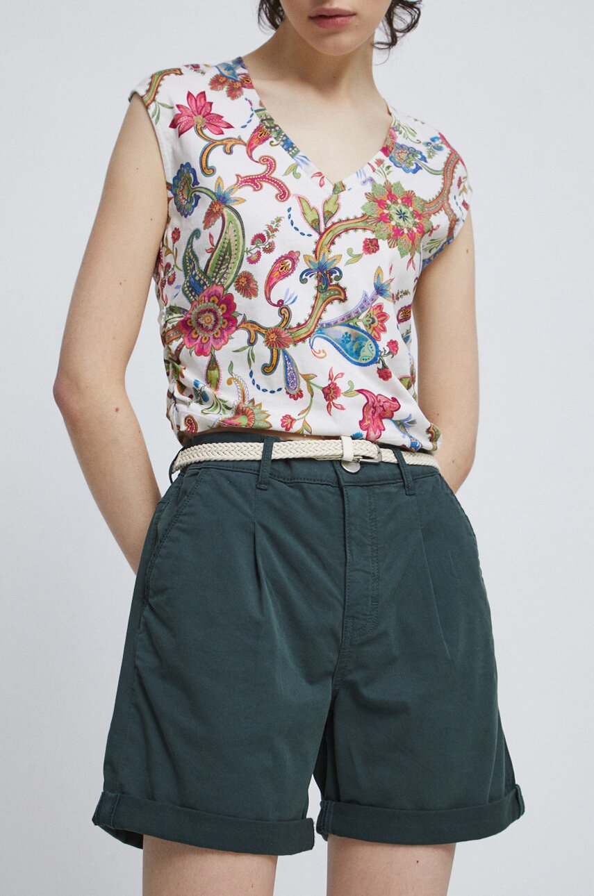 Medicine pantaloni scurti femei, culoarea verde, neted, medium waist Medicine pantaloni scurti femei, culoarea verde, neted, medium waist