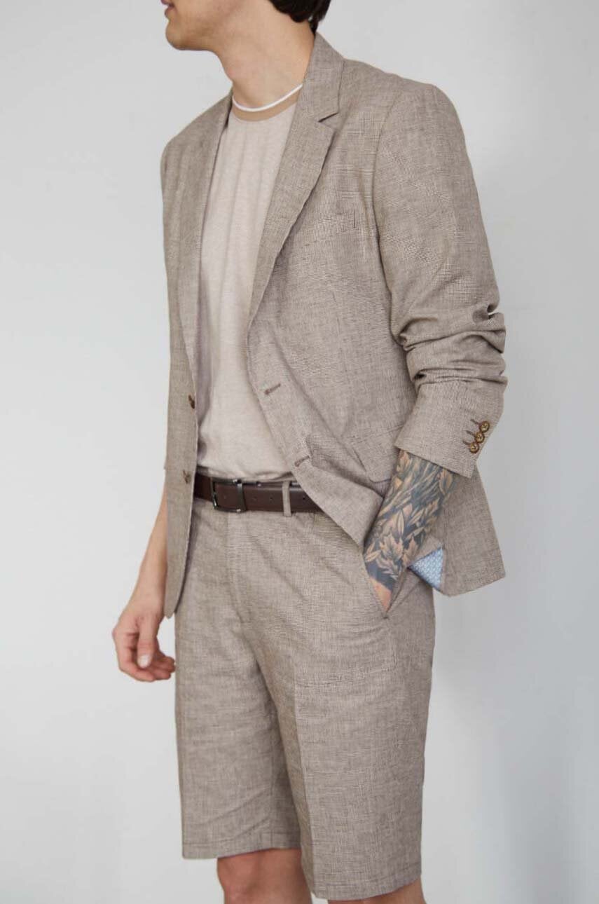Medicine pantaloni scurti din in culoarea maro