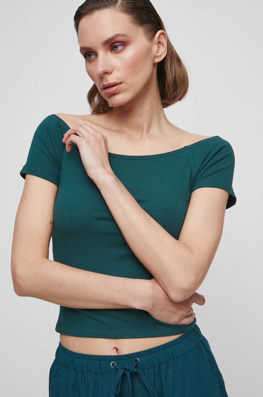 Medicine tricou femei, culoarea verde, cold shoulder