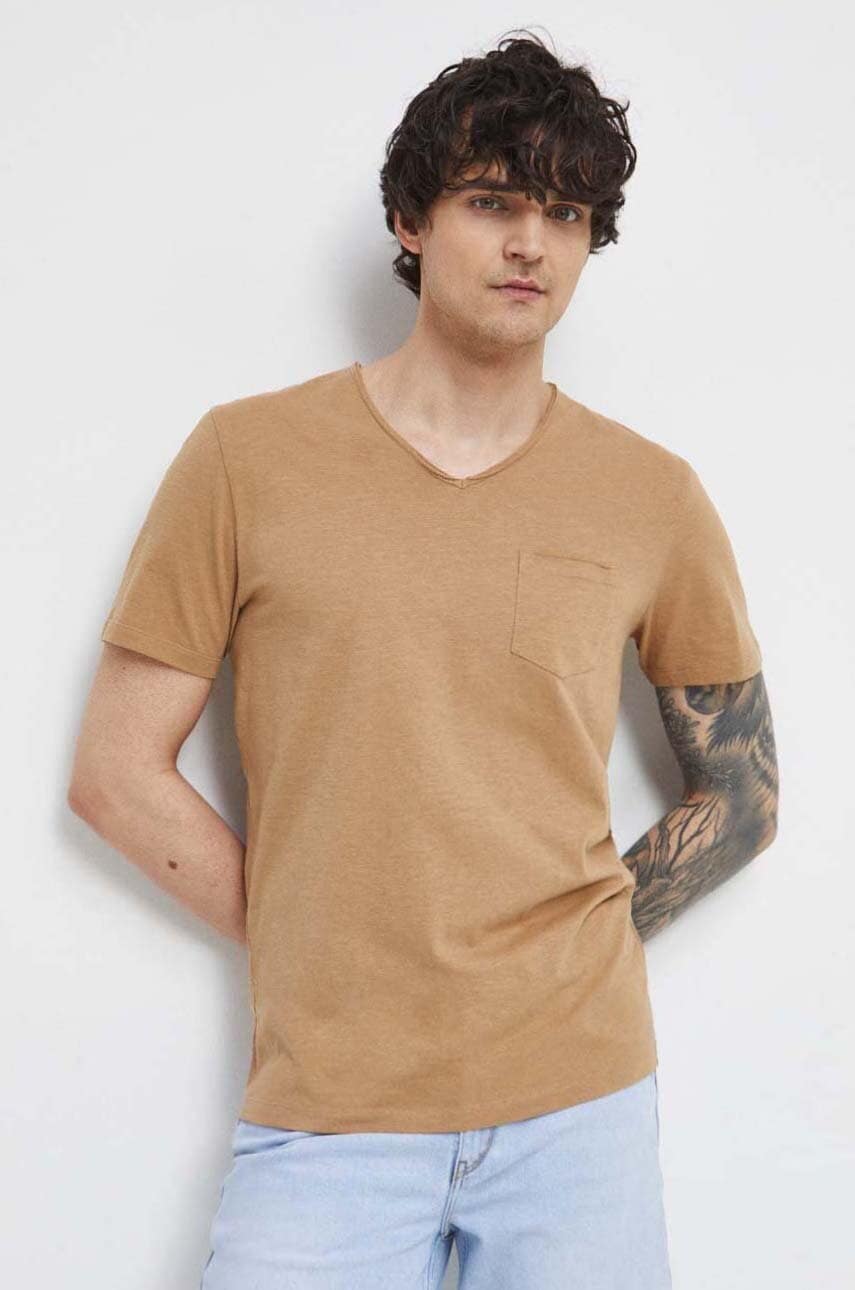 Medicine tricou din bumbac culoarea bej, neted