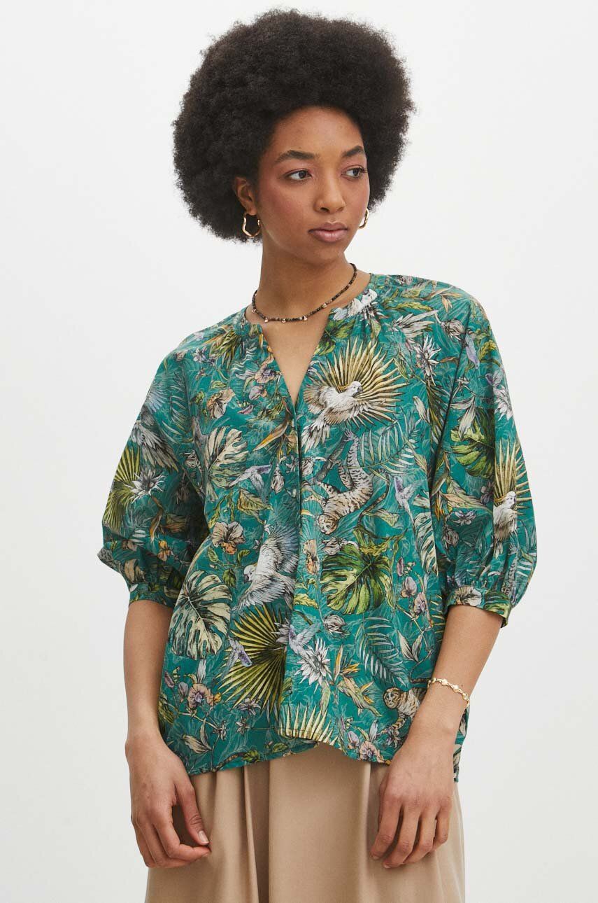 Medicine bluza din bumbac femei, culoarea turcoaz, modelator