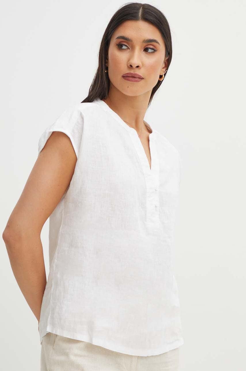 Medicine bluza din in femei, culoarea alb, neted