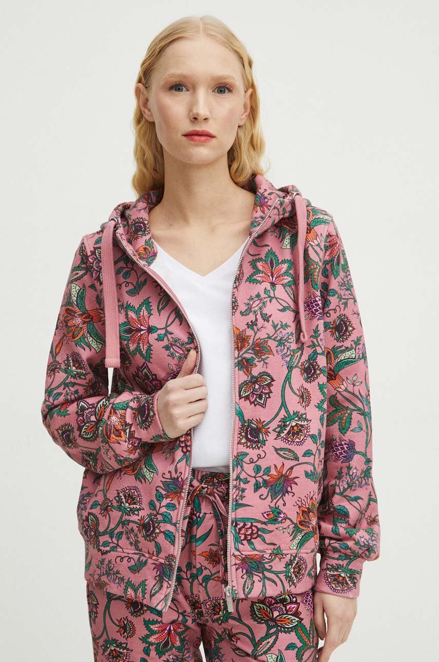 Mikina Medicine dámská, růžová barva, s kapucí, vzorovaná