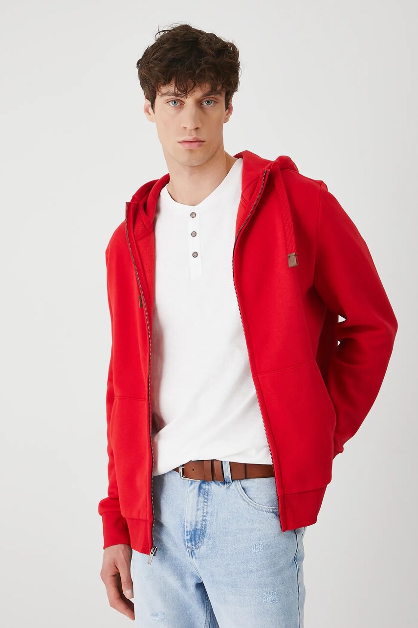 Medicine bluza barbati, culoarea rosu, cu glugă, neted Medicine bluza barbati, culoarea rosu, cu glugă, neted