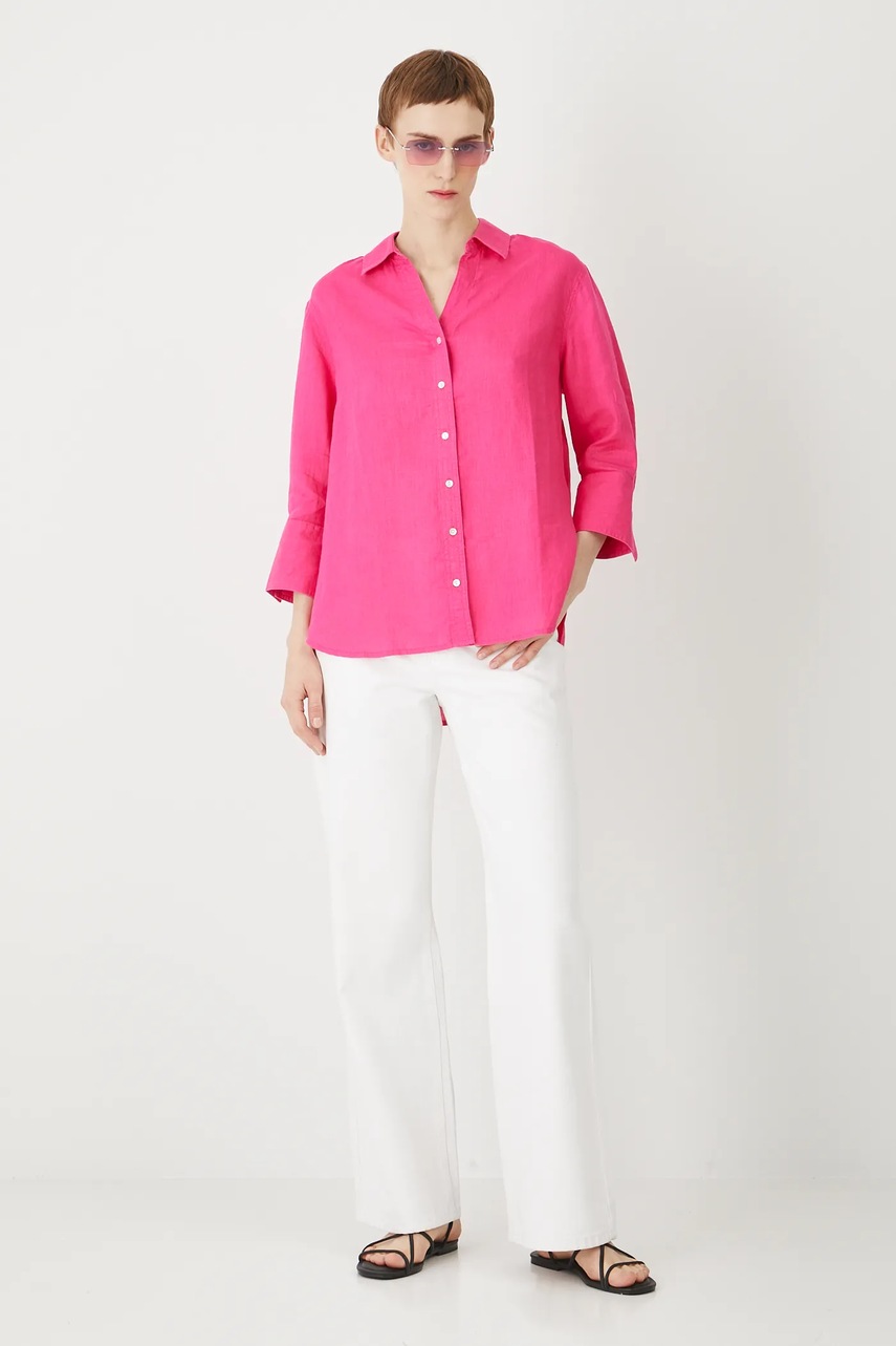 Льняная рубашка Medicine цвет фиолетовый relaxed классический воротник