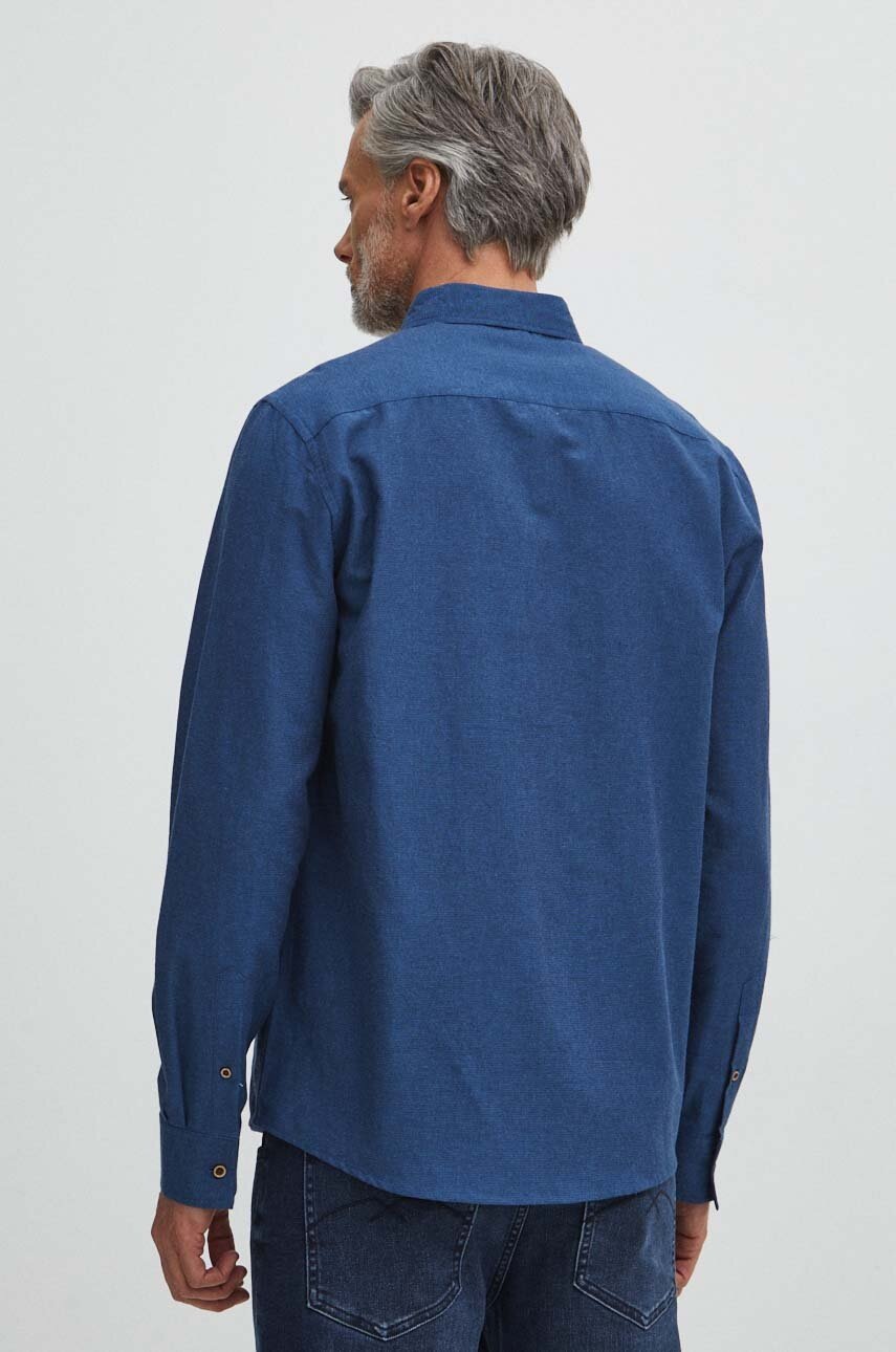 Сорочка з льону Medicine чоловіча колір синій regular комір button-down 