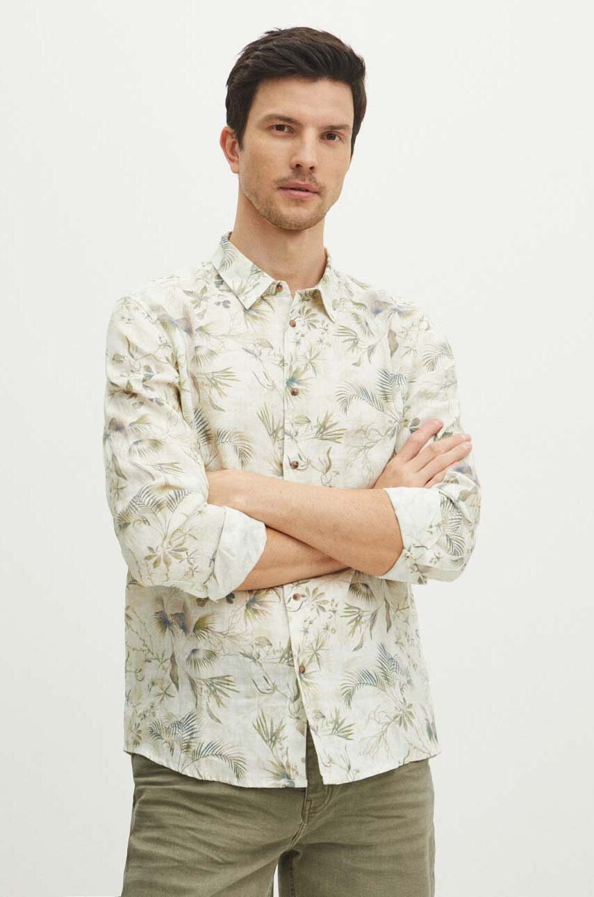 

Ленена риза Medicine мъжка в бяло със стандартна кройка с класическа яка, Бял