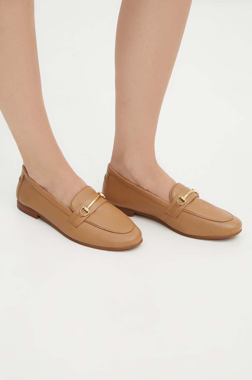 Medicine mocasini de piele femei, culoarea bej, cu toc plat