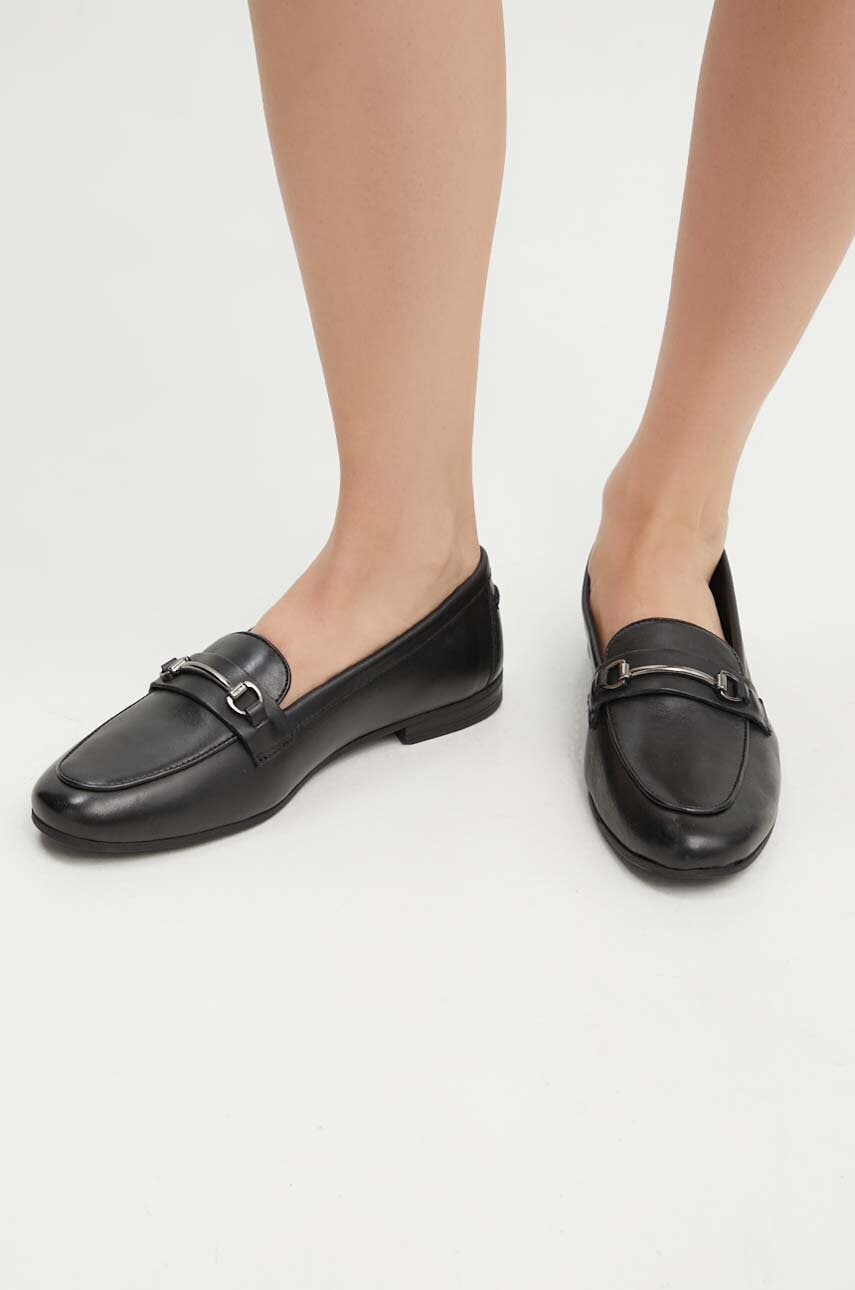 Medicine mocasini de piele femei, culoarea negru, cu toc plat