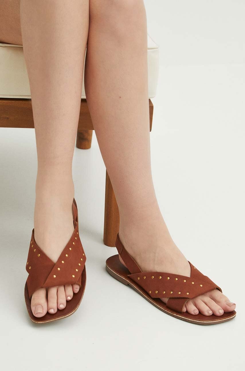 Medicine sandale de piele femei, culoarea maro