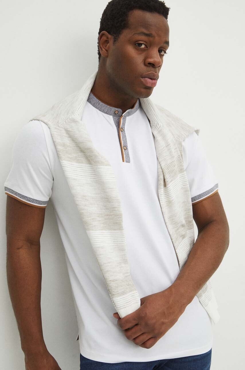 Medicine tricou polo barbati, culoarea alb, neted