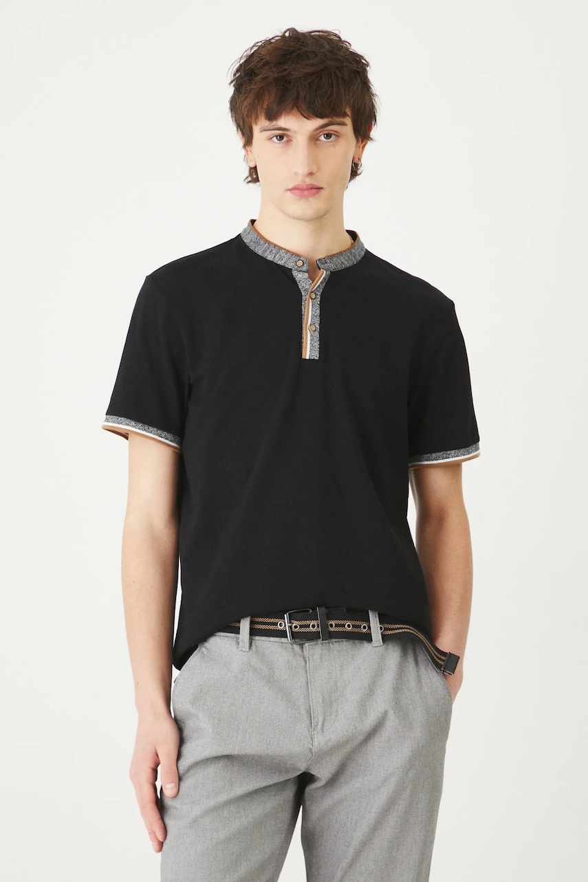 Medicine tricou polo barbati, culoarea negru, neted