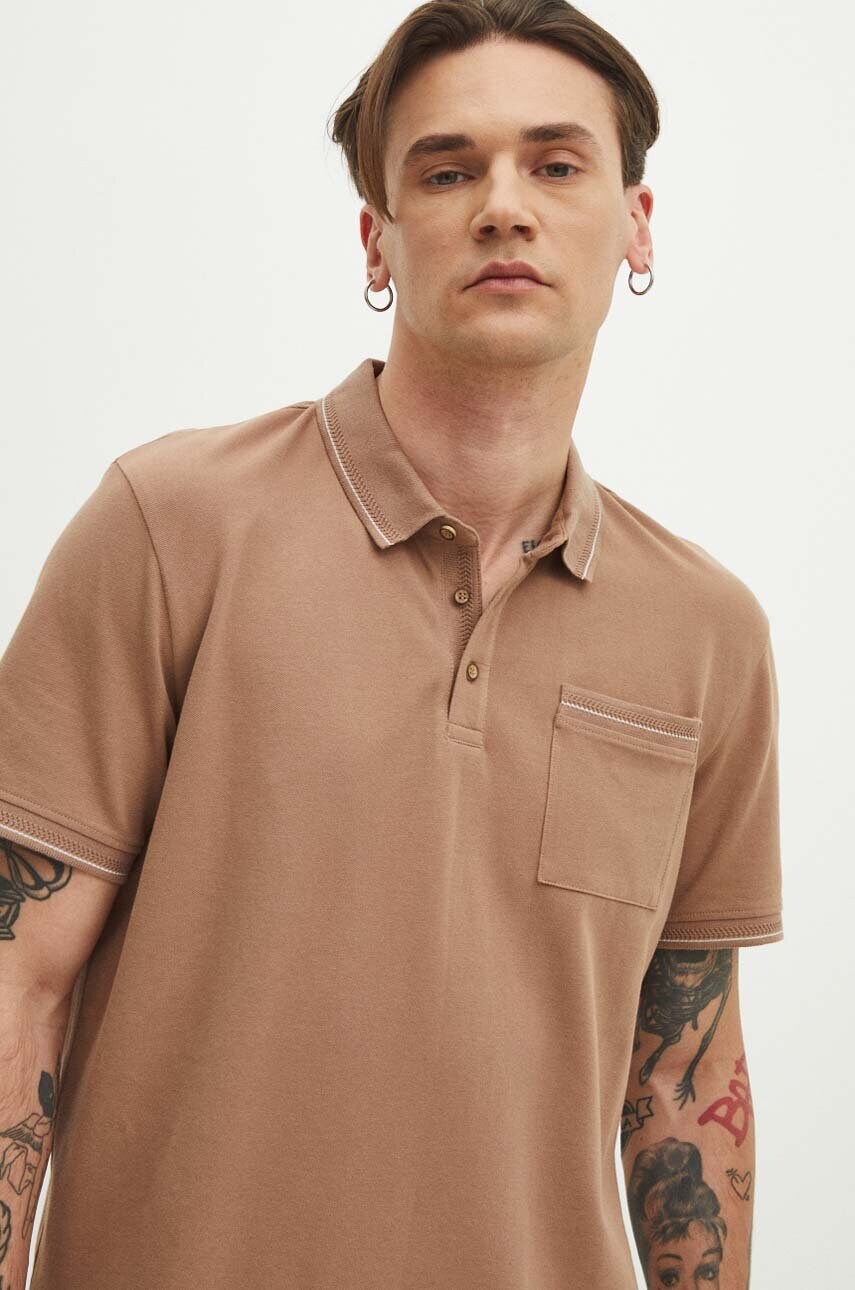 Medicine tricou polo barbati, culoarea maro, neted