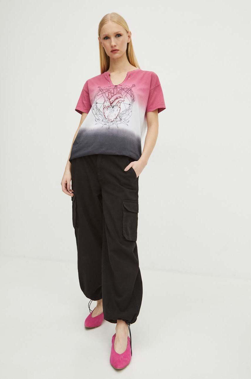 E-shop Bavlněné kalhoty Medicine dámské, černá barva, medium waist
