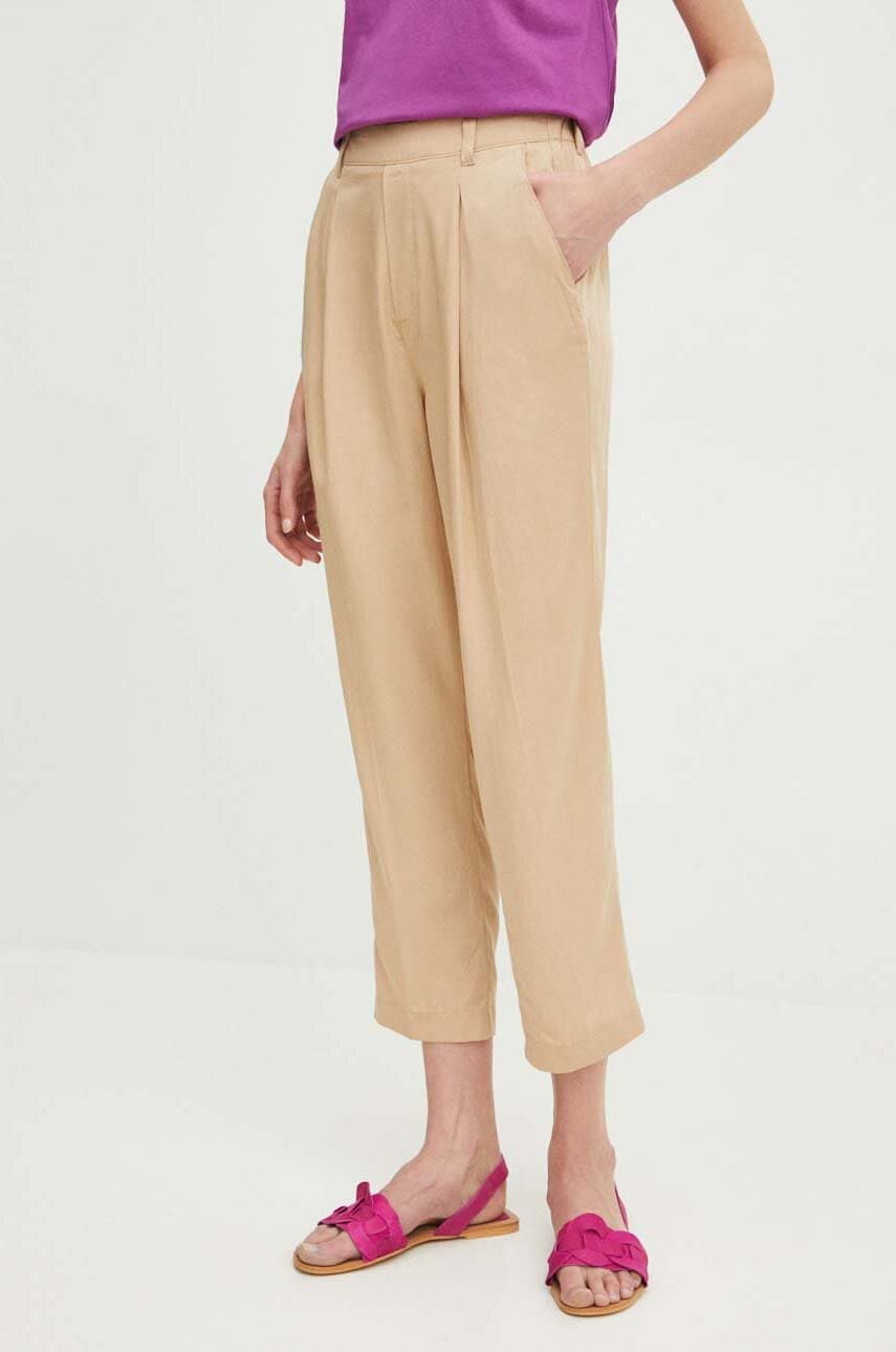 Medicine pantaloni femei, culoarea bej, fason chinos, high waist Medicine pantaloni femei, culoarea bej, fason chinos, high waist