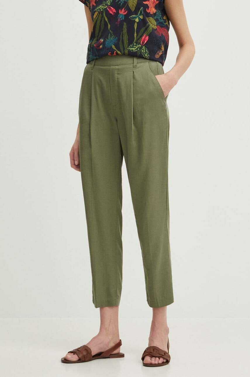 Medicine pantaloni femei, culoarea verde, fason chinos, high waist