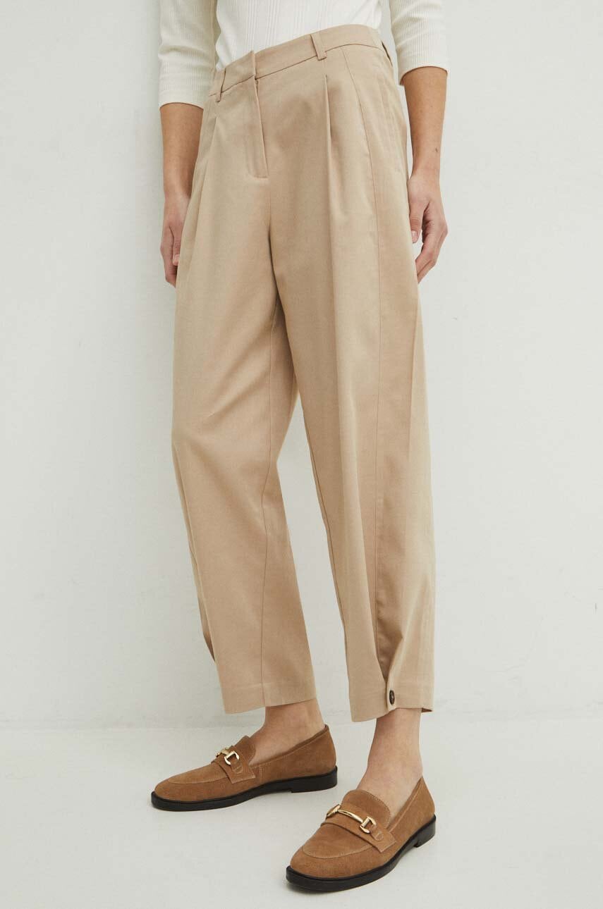 Medicine pantaloni femei, culoarea bej, lat, high waist